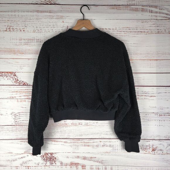 Fabletics Womens S Malia Polar Fleece Crop Top Pullover Sweatshirt BLACK - Picture 4 of 7